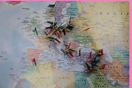 Eine Karte,die anzeigt, woher die Menschen kommen, die an der TEO-Neuland Begegnungsfahrt teilnehmen.