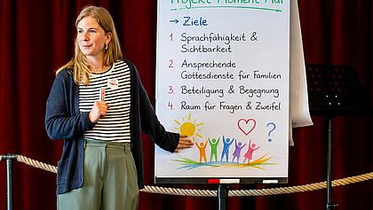 Madita Hansen vor einer weißen, beschrifteten Tafel