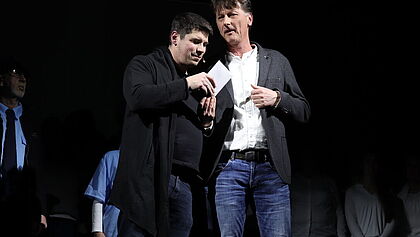 Chris Merkel auf der Bühne als Judas beim Passionsmusical in Itzehoe 2024.