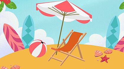 Eine Strandszene mit Liegestuhl, Muscheln und Seesterne bebildert den Artikel über die Sommerandachten in Borsfleth.