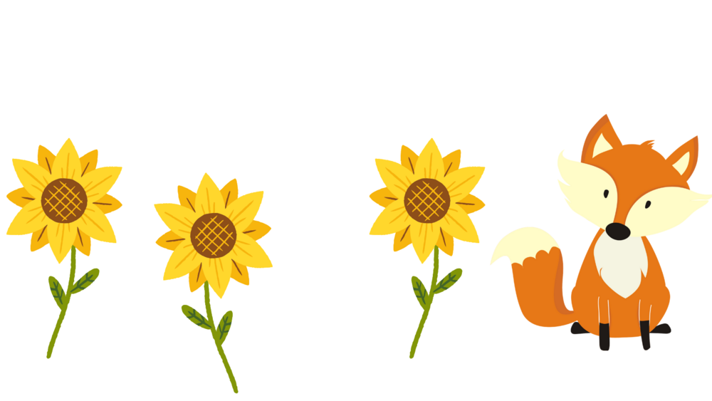 Drei gezeichnete Sonnenblumen und ein Fuchs